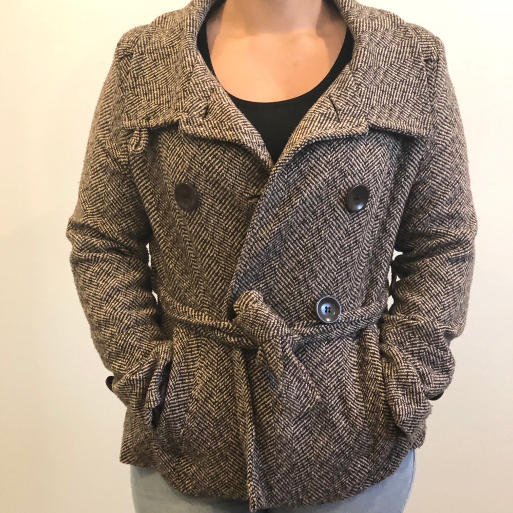Brown Pea Coat with gorgeous pattern